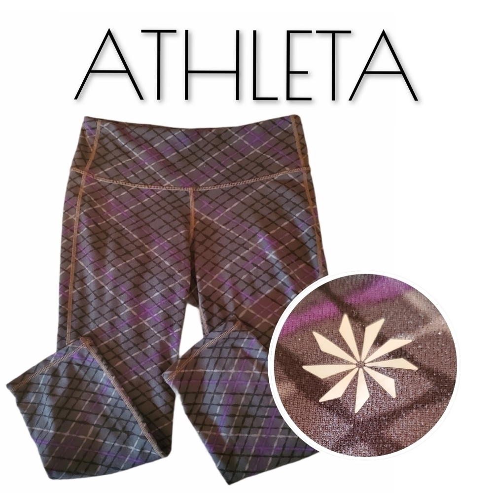 *SOLD* Athleta Gray Purple Plaid Capri Leggings